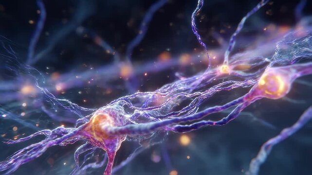 Futuristic digital rendering of synaptic boutons discharging vibrant neon chemical messengers into the intercellular space.