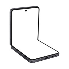 Jetblack flip smartphone similar to android device without screen and background. Only frames. Template for mockup or advertisment
