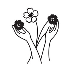 Anemone Flower Hand Silhouette Drawing