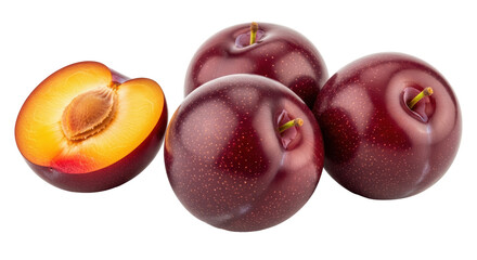 Isolated Fresh Plums with Cut Plum