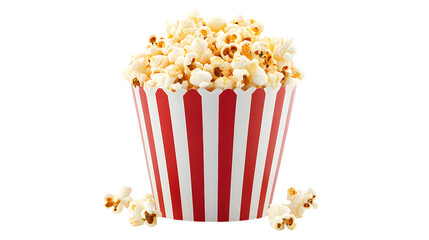 A red and white striped paper cup filled with popcorn
