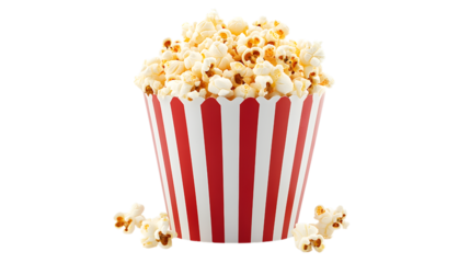 A red and white striped paper cup filled with popcorn