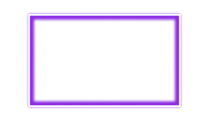 Violet purple neon rectangle shape frame. Vivid glowing lavender border isolated on transparent background. Shine glow light electric purple neon sign Banner, Mockup, presentation, Design element, PNG