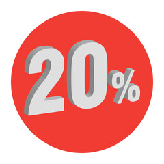 Red circle with twenty percent discount isolated on black background isolated on white background isolated on transparent background