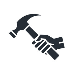Hammer in hand. Hammer tool equipment construction icon. Vector illustration
