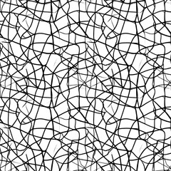 Obraz premium seamless abstract grid of artistic scribble-style line art, black on white, hand-drawn feeling, minimalist texture, for creative rugs or textile Minimal Scribble Grid – Artistic Line Structure