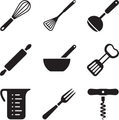 Vector art of kitchen utensils isolated on white background for cooking needs.