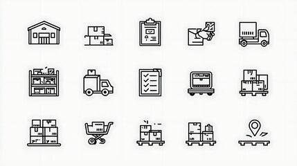 Warehouse delivery transport and inventory icons boxes