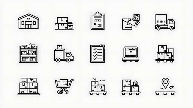 Warehouse delivery transport and inventory icons boxes