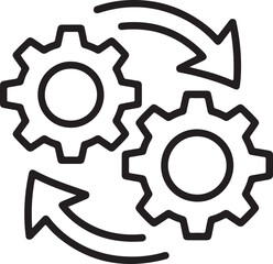 Two interconnected gears with circular arrows representing a system or process