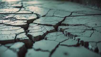 Cracked and dry ground surface with deep fissures and cracks. Environmental and geological concept. Nature and earth's surface. The concept of soil erosion and land degradation.