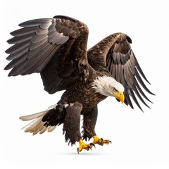 Obraz premium Majestic Bald Eagle Landing Isolated on White Background.