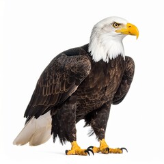 Fototapeta premium Majestic Bald Eagle Standing Profile White Background.