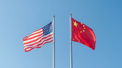 Fototapeta premium USA and China Flags: A representation of international relations between the two nations, symbolizing cooperation, competition, and geopolitical dynamics.