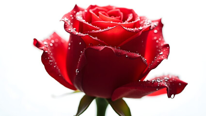 High-Resolution PNG of Cinematic Top-View Red Rose Bloom with Glistening Water Droplets on Pure White Background
