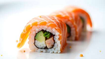  High-Resolution PNG of Cinematic Sushi Roll Cross-Section with Salmon, Crab, and Avocado on Pure White Background