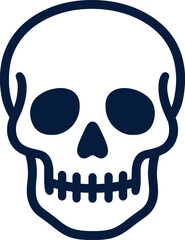 Simple Dark Blue Skull Outline on White Background for Halloween