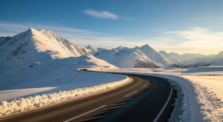 Winding Road Through Snowy Mountain Landscape