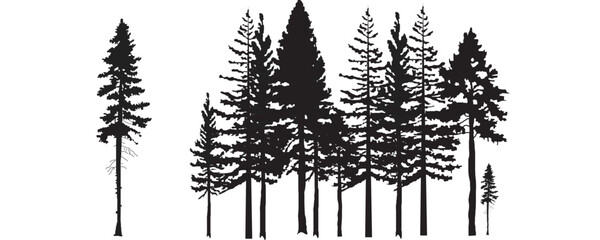 vector set of trees, hand drawn isolated natural elements