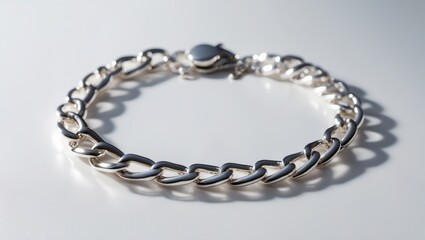 Silver link chain bracelet with a clasp. Jewelry accessory, fashion and style. Metal craft and design. The concept of jewelry and accessories.