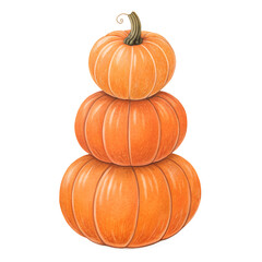 Obraz premium Three ripe orange pumpkins stacked on top of each other, isolated on transparent background