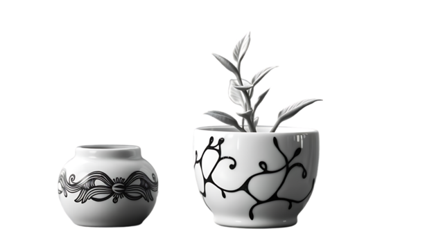 Plant pottery black white art porcelain decoration