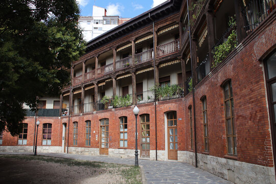 habitation buildings in a square (viejo coso) in valladolid in spain