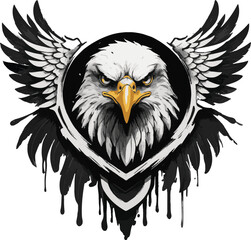 Fierce Grunge Eagle Head Vector Crest Logo with Outspread Wings, Ideal for t-shirt prints, tattoo templates, sports team mascots, gaming logos, and military insignia,. editable vector EPS 10 format.