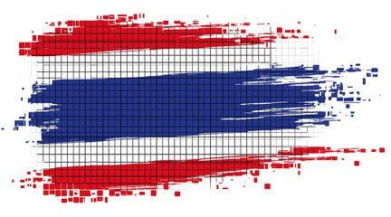Pixel art style flag with red, white, and blue brush strokes and grid pattern, creating dynamic and artistic effect