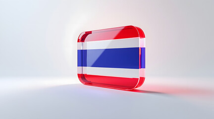 Translucent acrylic block shaped like rounded rectangle with red, white, and blue stripes resembling national flag, glowing softly
