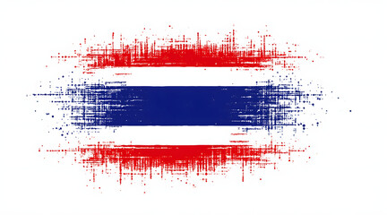 Pixelated digital flag with red, white, and blue horizontal stripes creating textured artistic effect on white background