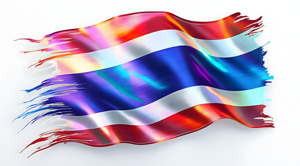 Vibrant holographic flag with red, white, and blue stripes waving with dynamic and colorful light reflection effect