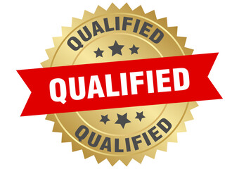 qualified. qualified round red and gold label isolated on transparent background