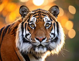 Fototapeta premium Majestic Bengal Tiger Portrait with Intense Gaze and Golden Eyes
