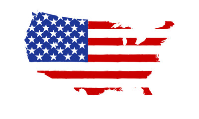 Map of the USA with the national flag of United States of America isolated on white background. Vector illustration.
