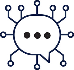 Flat Vector Icon of Speech Bubble with Circuit Extensions – Symbol for AI Chatbot, Natural Language Processing, and Smart Communication

