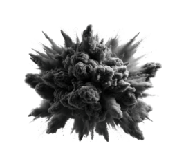 Explosive smoke plume abstract scene digital dark environment isolated on transparent background, png