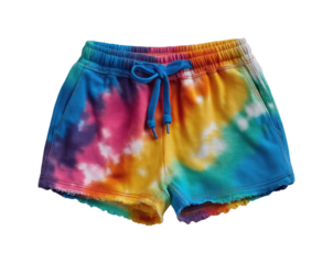 Vibrant tie-dye shorts design summer fashion apparel isolated on transparent background, png