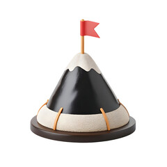 Summit peak with red flag isolated on a transparent background