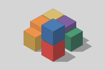 Fototapeta premium An isometric view of seven colorful cubes stacked together creating a simple geometric arrangement on a surface