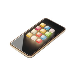 Glowing app icons on a smartphone isolated on a transparent background