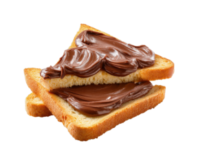 Spreading delicious chocolate hazelnut spread on toast kitchen food isolated on transparent background, png
