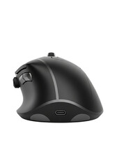 Obraz premium Black ergonomic vertical mouse isolated for comfortable office work and digital productivity