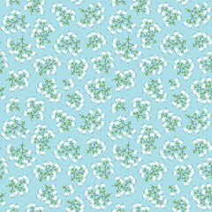 Cute floral pattern in small decorative flowers. Small white flowers. Pastel blue background. Ditsy print. Floral seamless background baby pattern in small cute abstract flowers. Stock floral flowers
