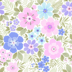 Beautiful vintage floral pattern in small abstract flowers. Small pale pastel flowers. White background. Liberty style print. Floral seamless background. Elegant floral template for fashion prints. 


