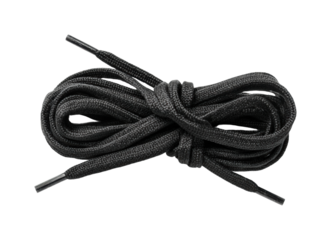 Lacing black shoelaces for sneakers product isolated on transparent background, png