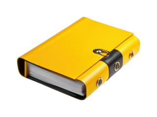 Creative yellow notebook design for business use in modern office space isolated on transparent background, png