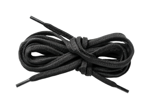 Lacing black shoelaces for sneakers product isolated on transparent background, png