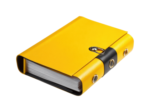 Creative yellow notebook design for business use in modern office space isolated on transparent background, png