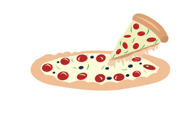 Tasty Vector Pizza Slice with Melting Cheese and Tomato Toppings Isolated on White